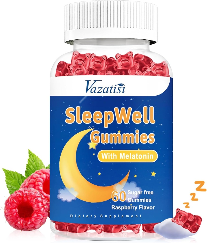 Yetişkinler ve Çocuklar için Uyku Gummies - Sugar Free Melatonin Gummies with 7.5 mg of Melatonin Per Gummy, Magnezyum, L-Theanine, Vitamin B12, Vegetarian - Raspberry Flavor