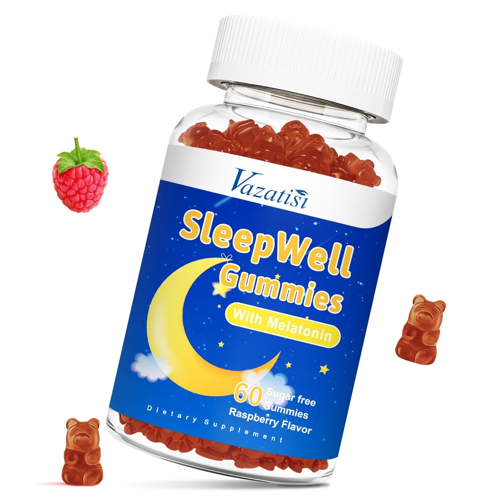Yetişkinler ve Çocuklar için Uyku Gummies - Sugar Free Melatonin Gummies with 7.5 mg of Melatonin Per Gummy, Magnezyum, L-Theanine, Vitamin B12, Vegetarian - Raspberry Flavor