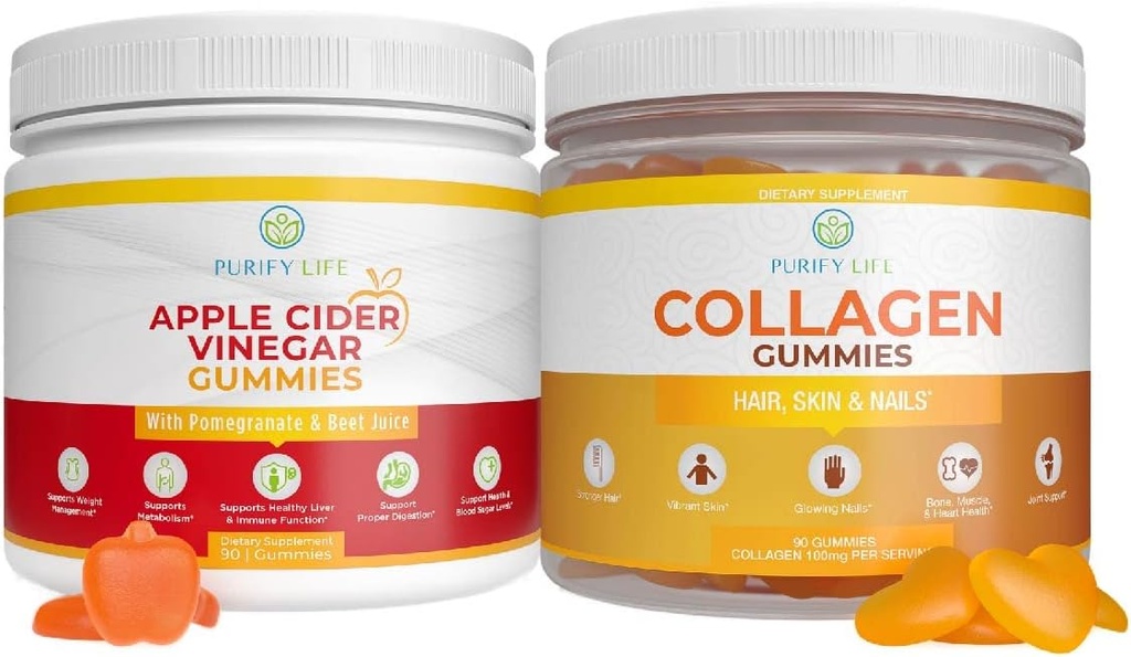 Apple Cider Vinegar & Collagen Sche, Womens Hair growth, Healthier Skin & Nails (Bulk 90 Gummies) Ortak Bakım Vitamini, Immune Support, Detox, Metabolism, Mens Kadınlar Asit Reflux