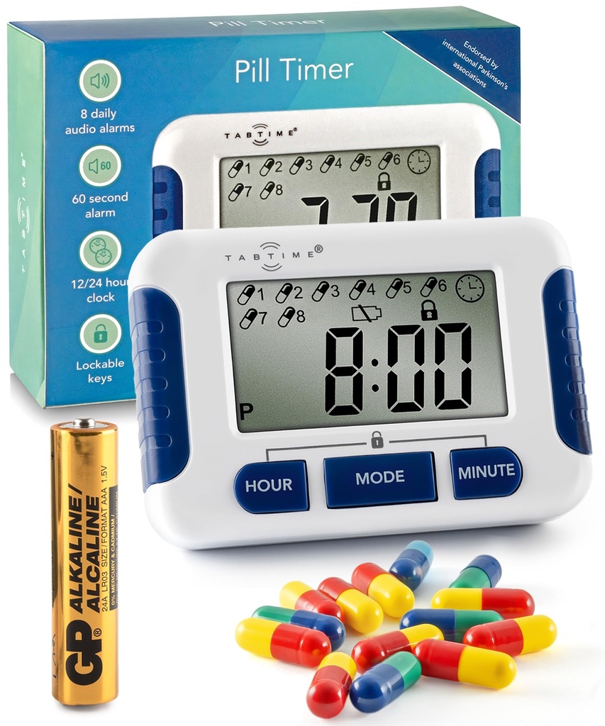 Pill Hatırlatıcısı günde 8 Alarm ile, Pill Timer, İlaç Hatırlatıcı Cihazlar, İlaç İzleyicileri, Essential Parkinson Hastası Kaddafi