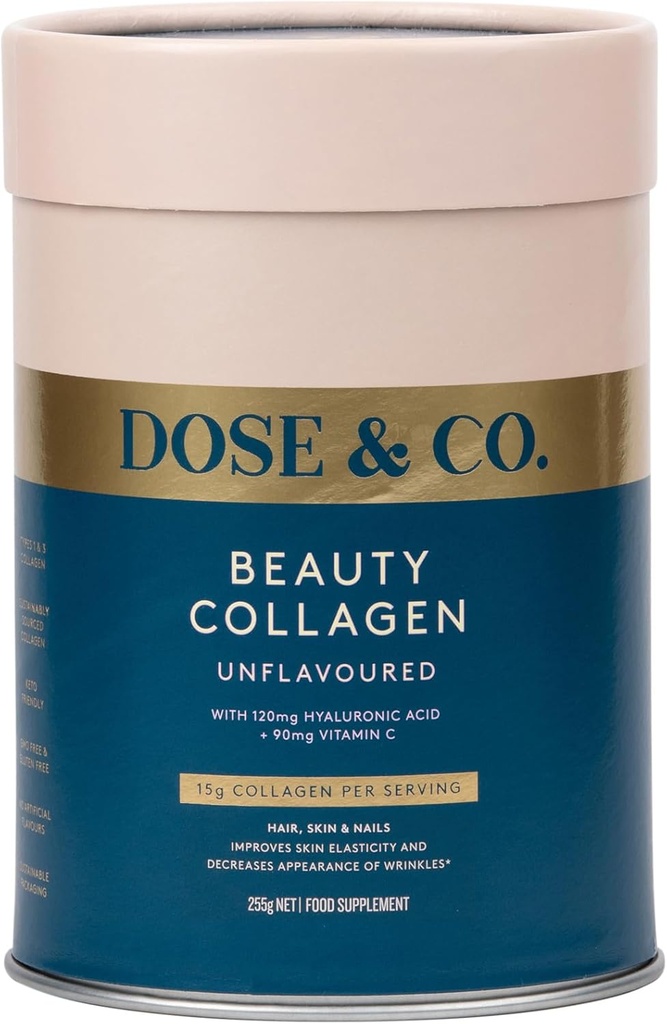 DOSE & CO. Beauty Collagen with Hyaluronic Acid and Vitamin C for Hair, Skin & Nails, Unflavored - 9oz Toz Supplement