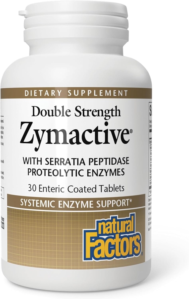 Doğal Faktörler - Zymactive Proteolytic Enzyme Double Strength, Kas ve Ortak Fonksiyonla Yardım etmek için sağlıklı bir Inflammatory Yanıtı Destek, Gluten Free, Non-GMO, 30 Enteric Cover Tabletleri