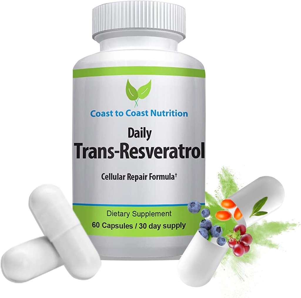 Trans-Resveratrol Tamam - Organik Capsules - Kadınlar ve Erkekler için Vegan Supplements, Doğal Antioksi, Polyols Supplement, Anti Aging - 60 Capsules, 600 mg, 30 Day Supply