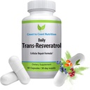Trans-Resveratrol Tamam - Organik Capsules - Kadınlar ve Erkekler için Vegan Supplements, Doğal Antioksi, Polyols Supplement, Anti Aging - 60 Capsules, 600 mg, 30 Day Supply