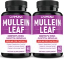 (2 Packs) Mullein Leaf Capsules 6850 mg - Mullein Leaf, Cordyceps, Reishi - 4 Ay Supply