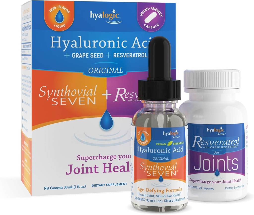 Hyalogic Synthovial Seven Hyaluronic Acid & Resveratrol Capsules - HA Support - Vegan - 1 oz
