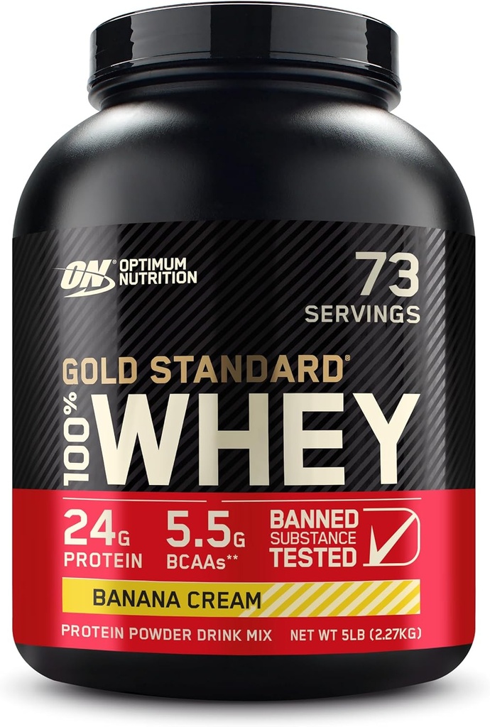 Optimum Nutrition Gold Πρότυπο 100% Whey Protein Powder, Banana Cream, 5 Λίρες (Packaging May Vary)