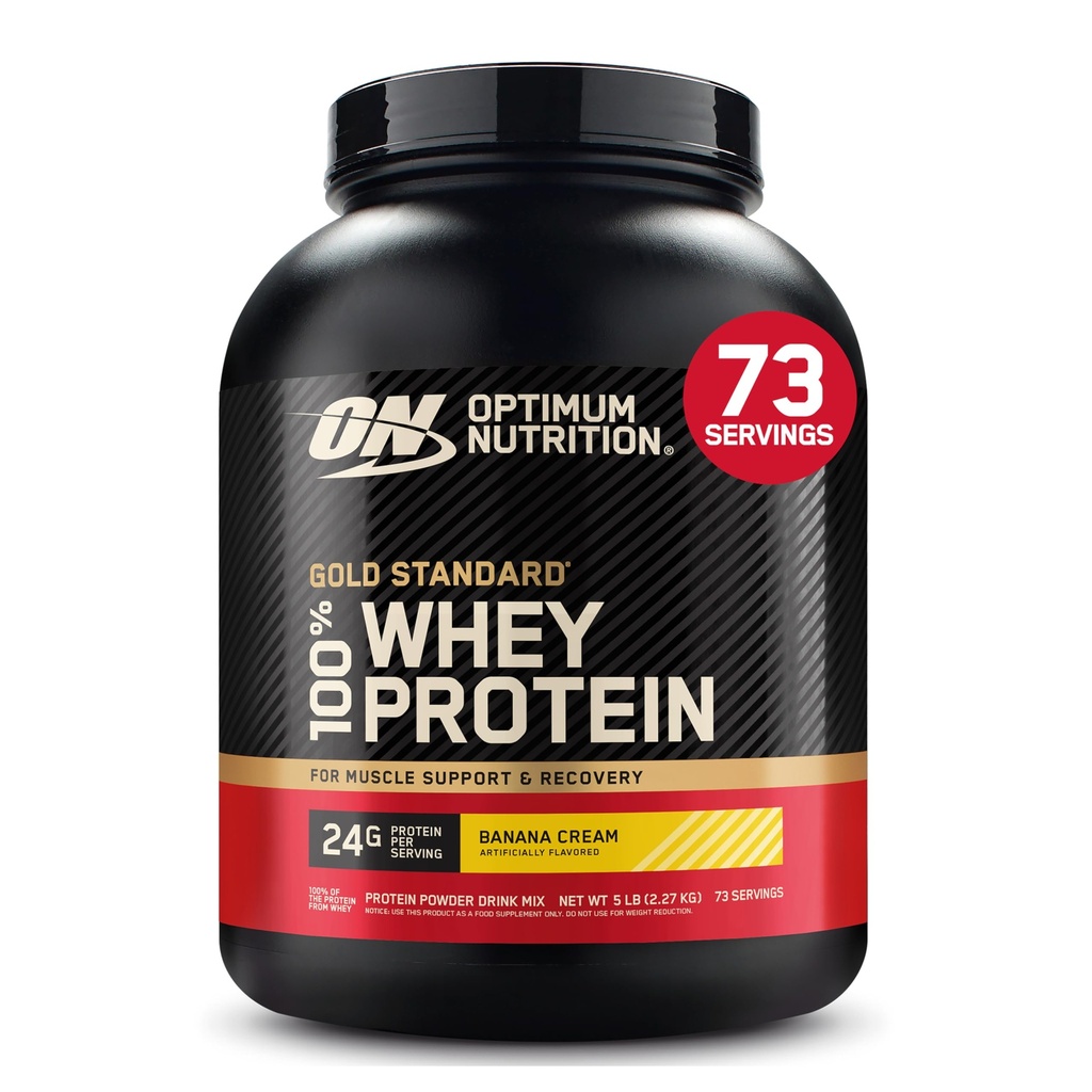 Optimum Nutrition Gold Πρότυπο 100% Whey Protein Powder, Banana Cream, 5 Λίρες (Packaging May Vary)