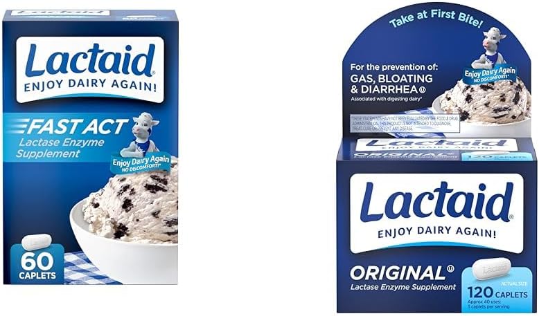 Lactaid Fast Act 60-Pack Original Strength 120-Count Lactose intolerance Caplets with 9000COM Lactase Unit