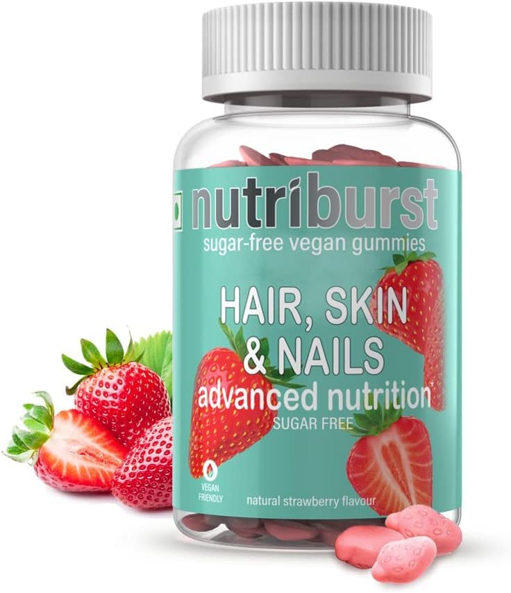 NUTRIBURS Saç, Skin & Nail | UKs Most Trusted Brand| Biotin Saç Gummies | Sağlıklı Cilt, Saç ve Çiçekler | Vegan ve Sugar-Free M | Delicious Strawberry Flavored Gummies | 60