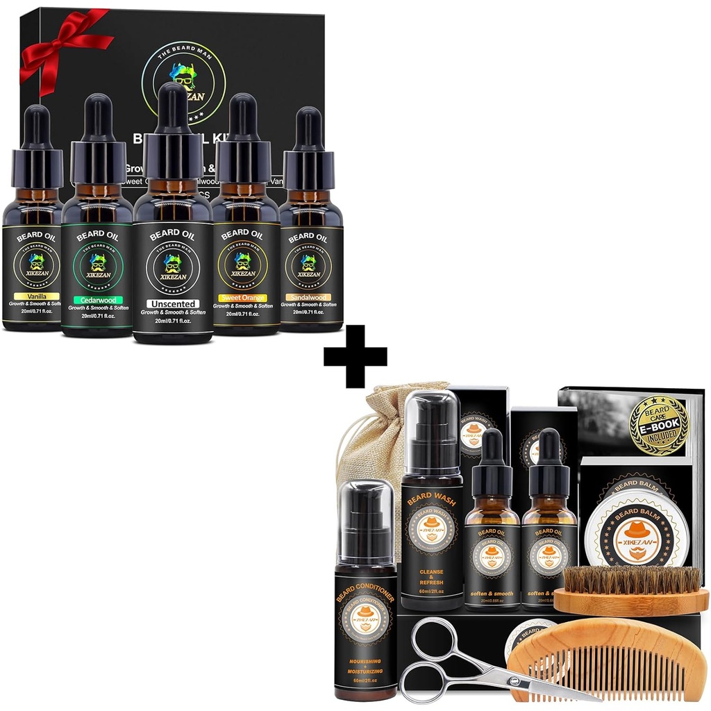 XIKEZAN Gifts for Men w/Beard Kit and 5 Scented Beard Oil