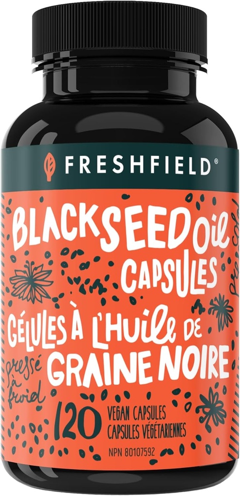 Freshfield Black Seed Oil: Thymoquinone, Premium (Black Cumin Seed Oil, Nigella Sativa) | Cold Pressed | Vegan | Ultra Strength | Pure and 100% Natural. (120 Capsules)