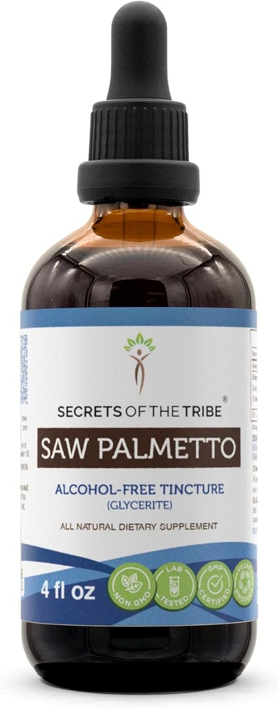 Saw Palmetto Tincture Alkol-Free Liquid Extract, Saw Palmetto (Serenoa Repens) kıl Berry (4 FL OZ)
