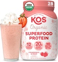 KOS Vegan Protein Toz, Strawberries & Cream USDA Organik - Low Carb Pea proteini, Plant Based Superfood with Vitamins & Minerals, Gluten Free - Meal Change for Women & Men - 28 Servisler