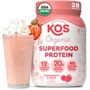 KOS Vegan Protein Toz, Strawberries & Cream USDA Organik - Low Carb Pea proteini, Plant Based Superfood with Vitamins & Minerals, Gluten Free - Meal Change for Women & Men - 28 Servisler