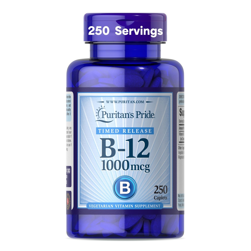 Puritan's Pride Vitamin B-12 1000Mcg Timed Release Caplets | Diyetary Supplement for Energy Metabolism Support | Timed Release | Hücre Enerji Desteği - 250 Sayı Kont