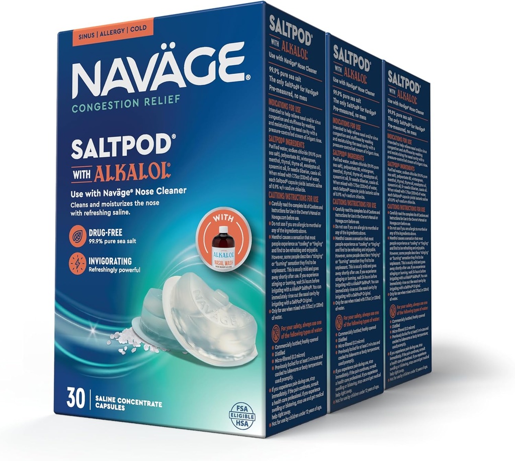 Navage SaltPod w/ Alkalol (3 30-Packs) - Αποκλειστικά Σχεδιασμένο για Navage Nasal Rinse - Sinus Rinse Alkalol Pods for Fast Relief (90 SaltPod Refills)