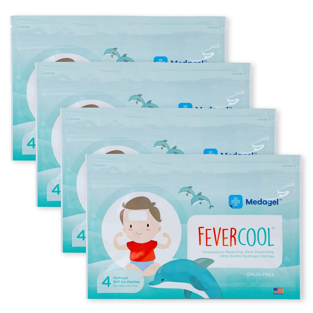 AteşCool Patches - Ateş için Soğutma Patches, Migraine & Headache Relief | USA | Cool Sıcaklık | Mess & Odor Free | Yetişkinler & Çocuklar 2+ | 4 Packs (16 x Patches)