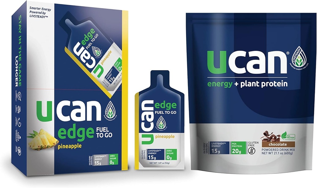 UCAN Pineapple Edge Energy Gel & Chocolate Plant Protein - Koşu, Eğitim, Fitness, Bisiklet, Crossfit & More | Sugar-Free, Vegan, & Keto Friendly Energy Supplement