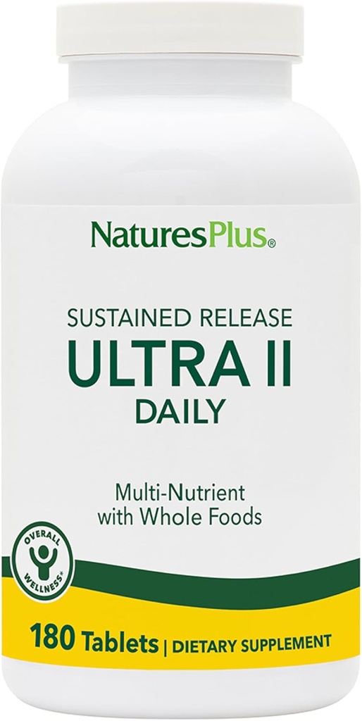 NaturesPlus Ultra II Daily - 180 Tabletler, 2 Paket - Genel Well-Being için Tüm Gıdalarla Multivitamin - Destekler Enerji & Immune Health - Sustained Release - 360 Servisler