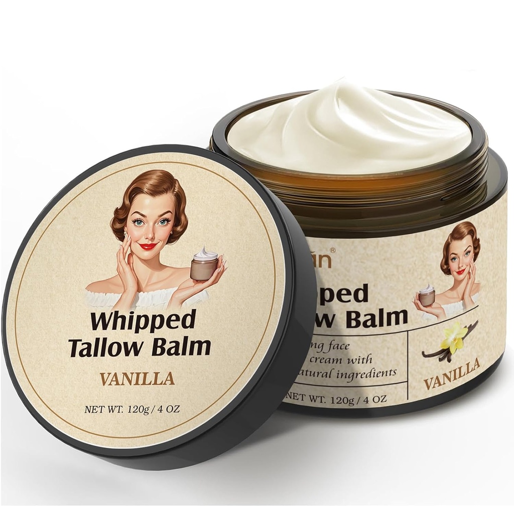 Tavuk Tallow for Skin, Zeytinyağsı ile Tallow Balm, Grass Fed İnek Fat Face Moisturizer Cream Body Lotion for Kuru Skin, for Men & Women, 4 Ounce Vanilla