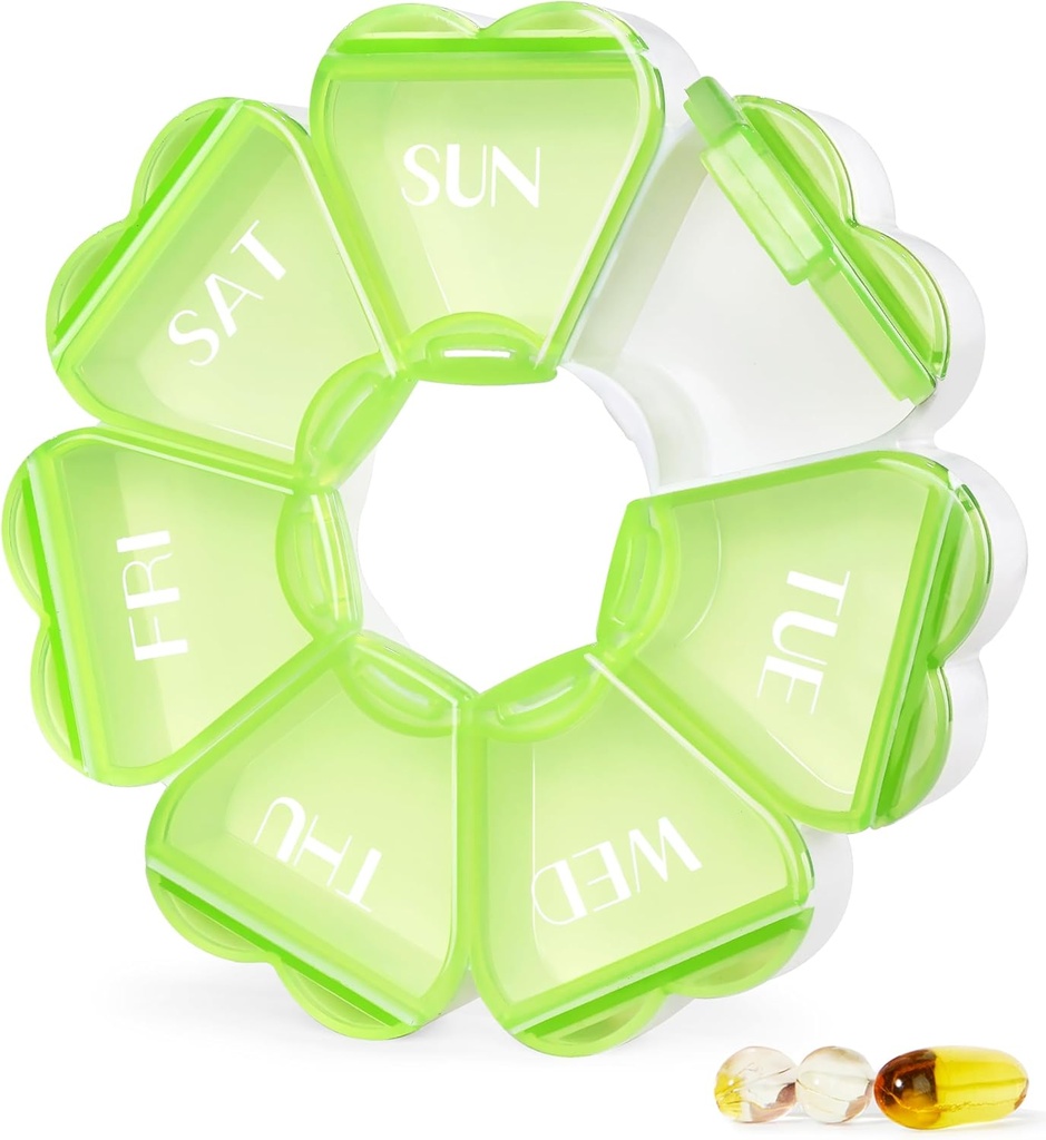 MOLN HYMY Büyük Pi Weekly Box 7 Gün, Cute Pill Case Organizer 1 gün bir gün, Floral Pill Konteyner Bir kez Günlük, Taze Tıp Vitamini/Fish Oil /Medication /Supplements (Green)