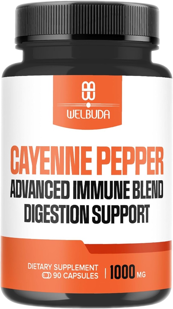 1000mg κάψουλες πιπεριού Cayenne με Elderberry, Echinacea, Berberine HCI & More - Υποστηρίξτε την υγεία, την υγιή καρδιά και το ανοσοποιητικό σύστημα - 90 κάψουλες λαχανικών