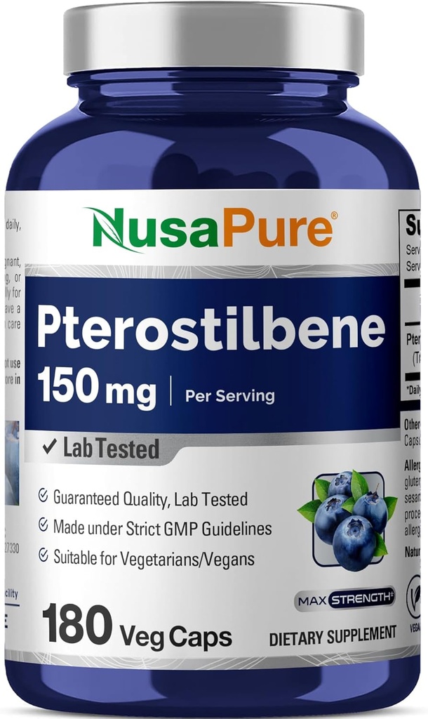 NusaPure Pterostilbene 150 mg 180 Veggie Caps (Non-GMO, Vegan)