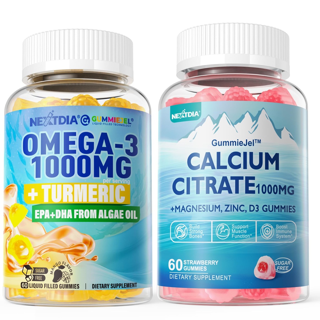 1Pack Sugar Freeuba Citrate, Citrate & 1Pack Vegan Omega-3 Gummies 1000 mg + Turmeric