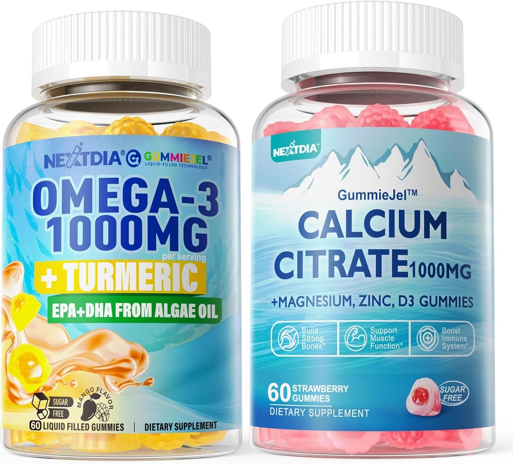 1Pack Sugar Freeuba Citrate, Citrate & 1Pack Vegan Omega-3 Gummies 1000 mg + Turmeric