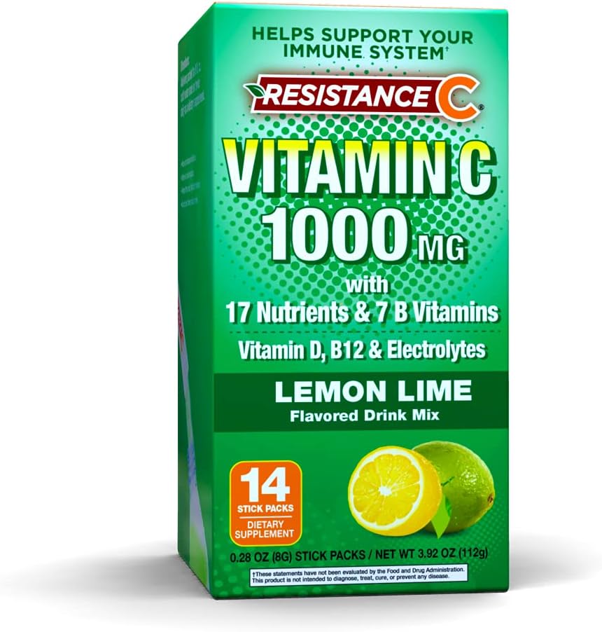 Stick Packs 16 Nutrients & 7 B-Vitamins, Destek Immune System, Güçlü Antioksis, Contains Electrolytes, Green, Lemon-Lime Flavor, 14 Count