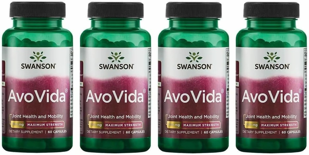 Swanson AvoVida - Φυσικό συμπλήρωμα για την προώθηση της κοινής υγείας και κινητικότητας - Avocado & Soybean Unsaponifiables to Support Cartilage & Tissue Health - (60 κάψουλες, 300mg το καθένα) (4 Pack)