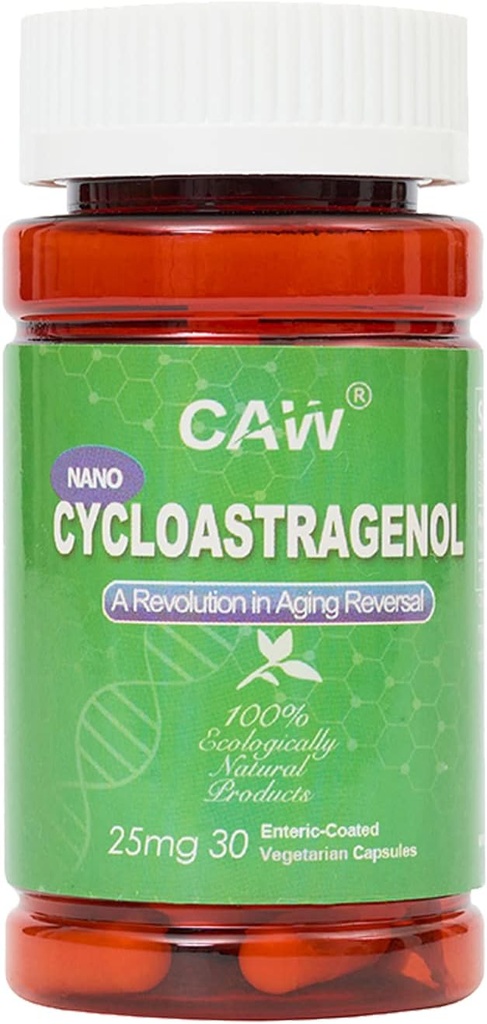 CAW Nano Cycloastragenol 98 25 mg 30 Caps | Telomerase Aktivasyon DNA Onarımı | Immunity Boost Better Abors | Enteric-Coated Vegetarian Capsules (1 Şişe)