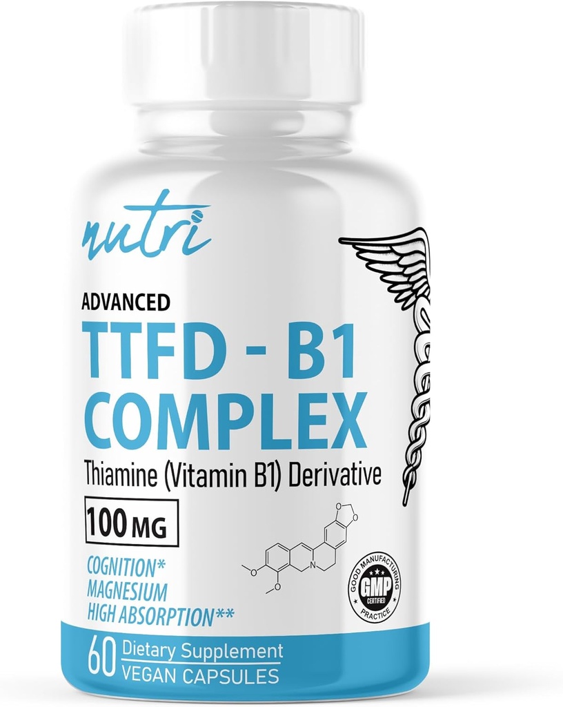 Nature's Fusions TTFD Thiamine B1 Supplement - 100 mg 60 Hizmet - 8 mg Magnezyum - No Toxic Fillers - TTFD Thiamine Tetrahidrfuryl Disulfide - Üçüncü Parti Lab Test Edildi - Nutri Supplements