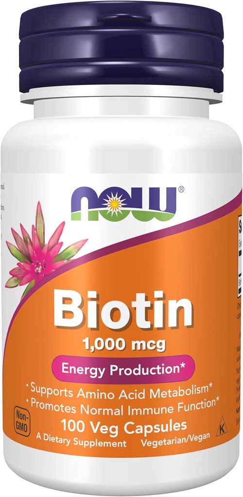 NOW Foods Supplements, Biotin 1,000 mcg, Amino Acid Metabolism*, Energy Production*, 100 Capsules