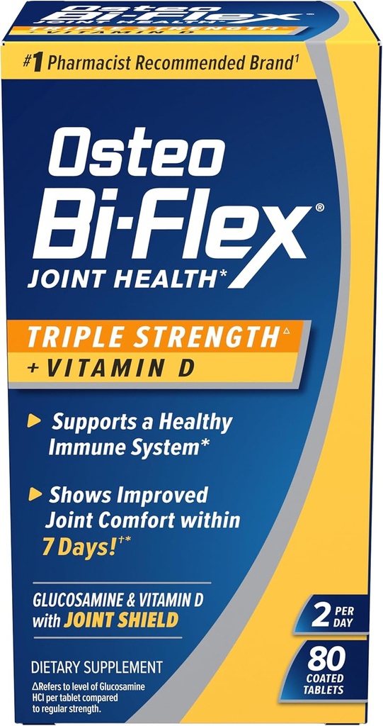 Osteo Bi- Flex Triple Strength( 5) με Βιταμίνη D Γλυκοσαμίνη Κοινή Συμπλήρωμα Υγείας, Επικαλυμμένα δισκία, 80 Count