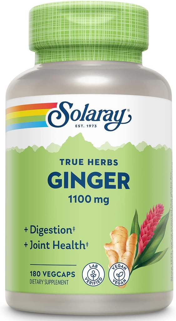 SOLARAY Ginger Root 1100 mg | Sağlıklı Digestion, Ortaklar ve Hareket & Stomach Discomfort Desteği | Tüm Kök | Non-GMO & Vegan | 180 VegCaps