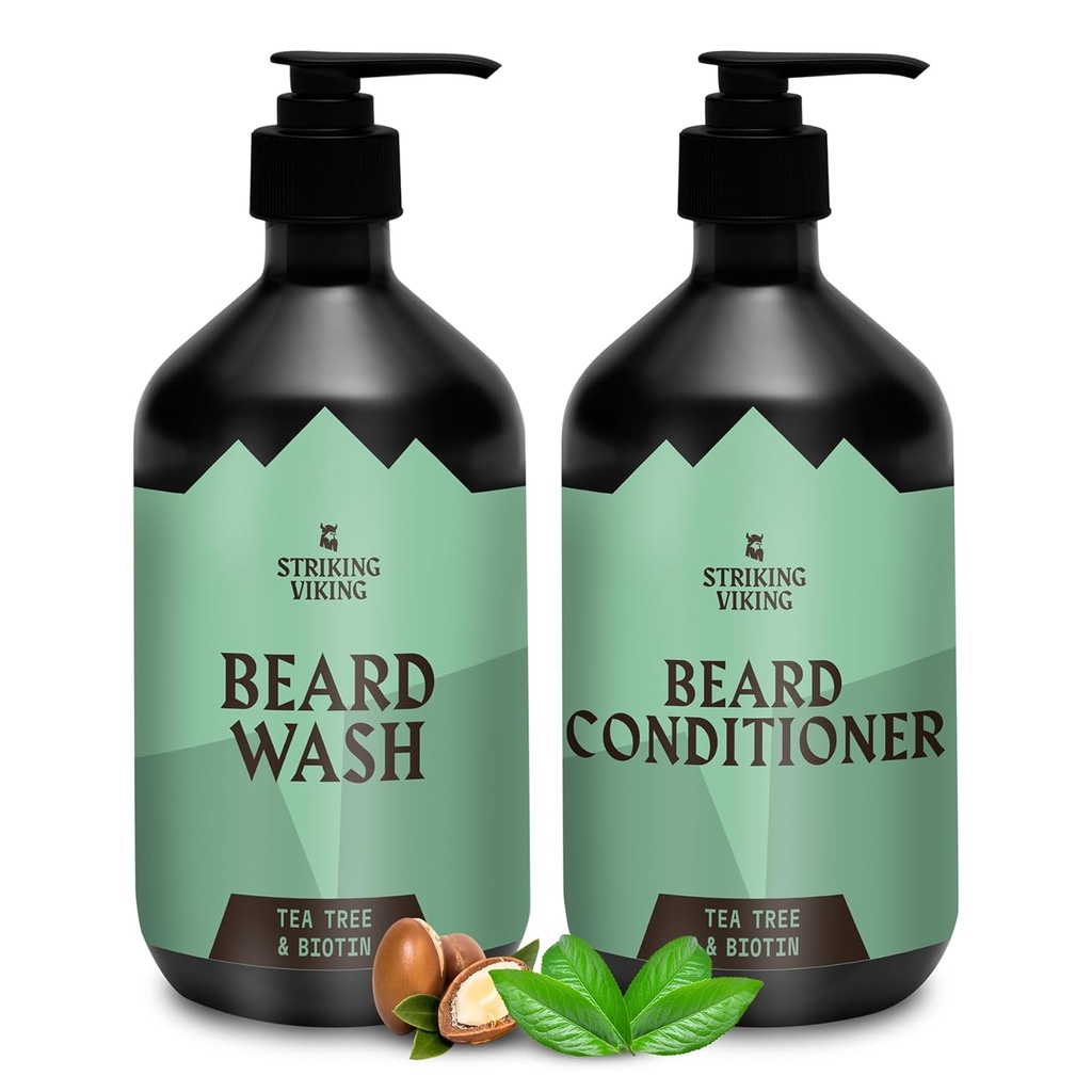 Viking Ayıd Yıkama ve Durumer (Tea Tree & Biotin) - Paraben & Sulfate Free Cleansing Care for All Beard types (10oz Per Şişe)
