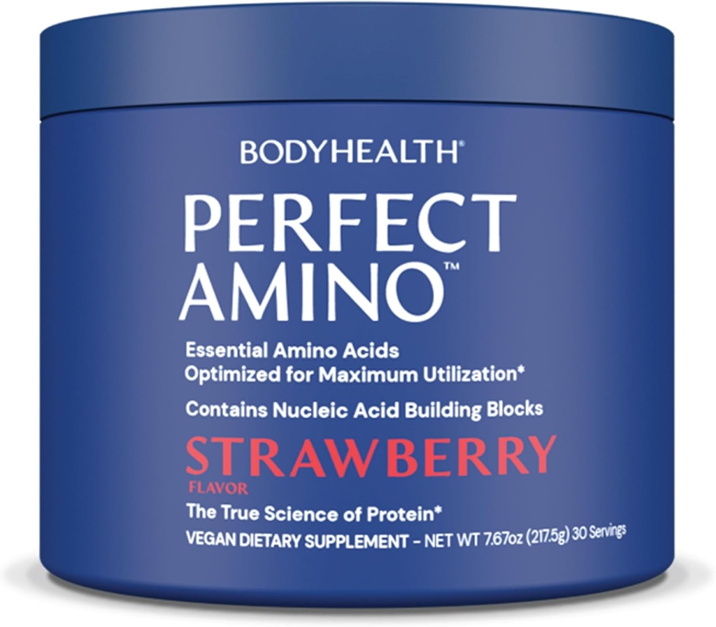 BodyHealth PerfectAmino Toz - BCAA ve EAA Toz Pre ve Post Workout - Amino Asit Enerji Erkekler ve Kadınlar için Temiz Kas ve Kurtarmayı Destekleyecek - Strawberry - 30 Hizmet