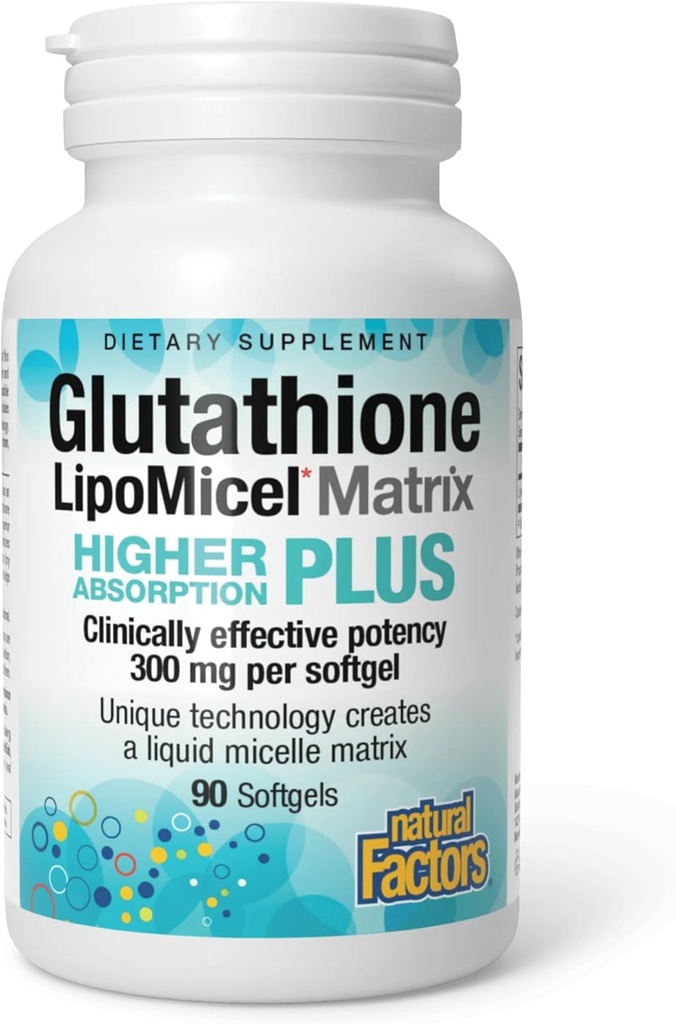 Doğal Faktörler Glutathione LipoMicel Matrix, 300 mg, Yüksek Aborpsiyon ve Güçlü Antioksit Desteği, 90 Softgels
