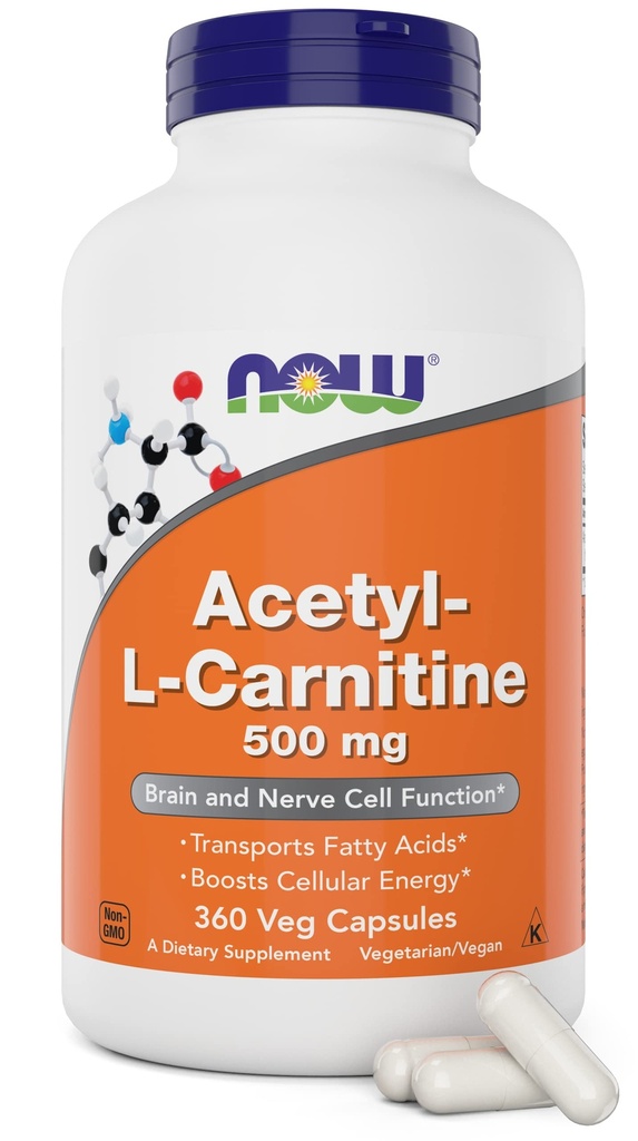 Şimdi Gıdalar Şimdi Acetyl L Carnitine 500 mg, 360 Veg Capsules - Non-GMO ACL 500 mg Caps