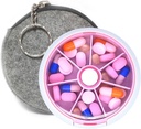 Pill Organizer Travel Pill Case for Purse Portable Pill Box Round Weekiy Pill Container for Vitamin Fish Oil Pills Supplements (Pink+Bag)