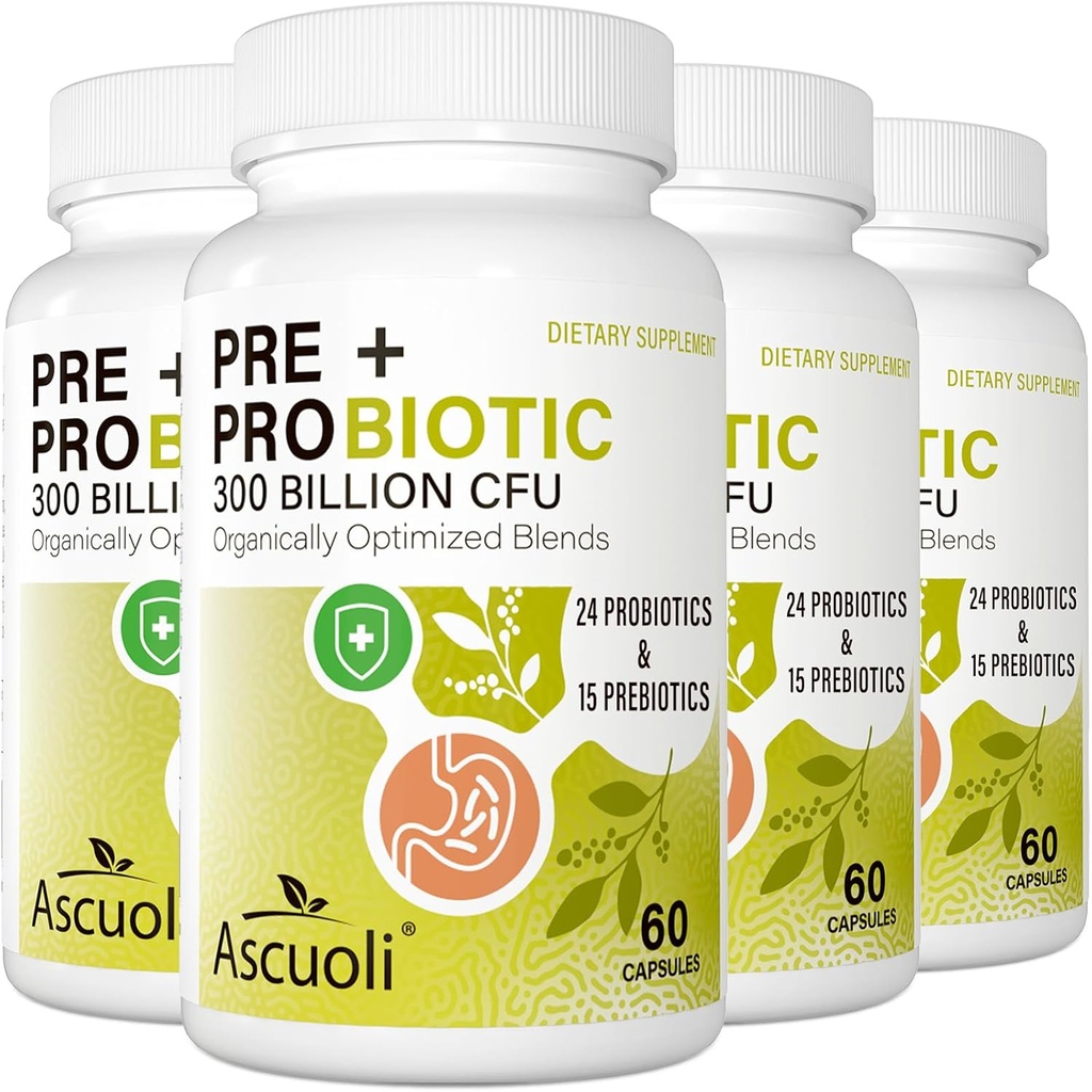 Kadınlar ve Erkekler için Probiyotikler - 300 Milyar CFU, 24 Strains + 15 Organik Herbs Prebiyotikler, Digestive Health, Immune, Gut, Bloating - 240 Vegetarian Capsule (240-Days Supply)