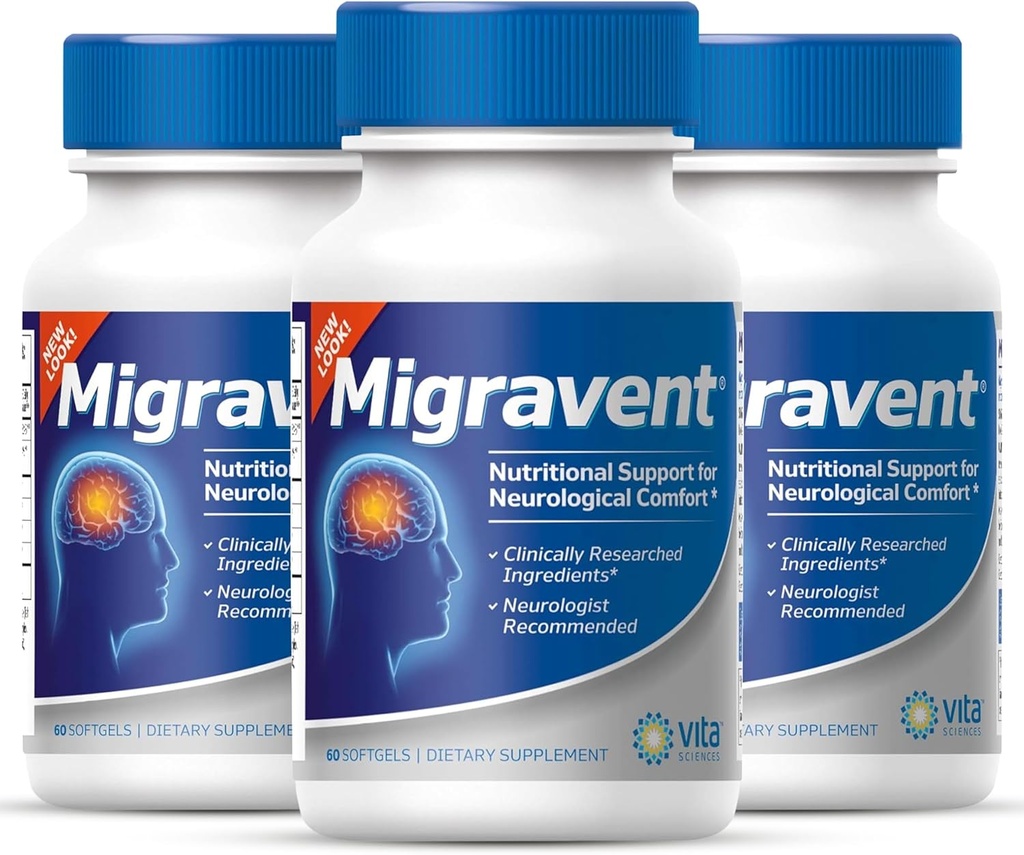 Vita Sciences Migravent – Magnezyum, CoQ10, Vitamin B2 ve PA-Free Butterbur for Neurology and Vascular Support – 60 Capsules (Pack of 3)