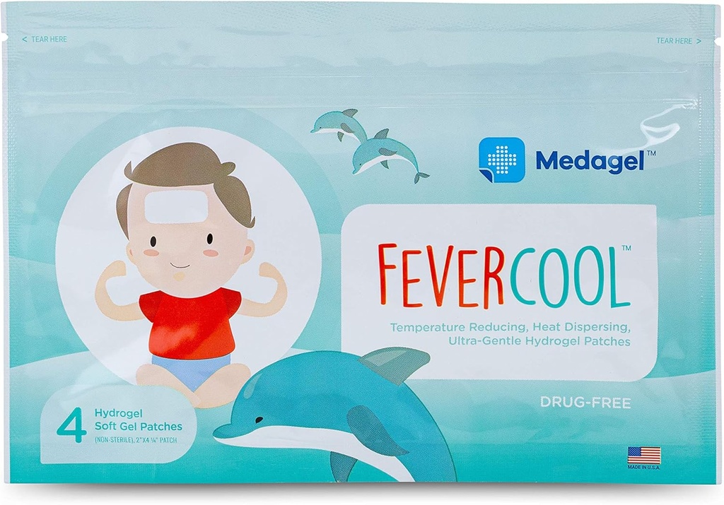 AteşCool Patches - Ateş için Soğutma Patches, Migraine & Headache Relief | USA | Cool Sıcaklık | Mess & Odor Free | Yetişkinler & Çocuklar 2+ | 1 Pack (4 x Patch)