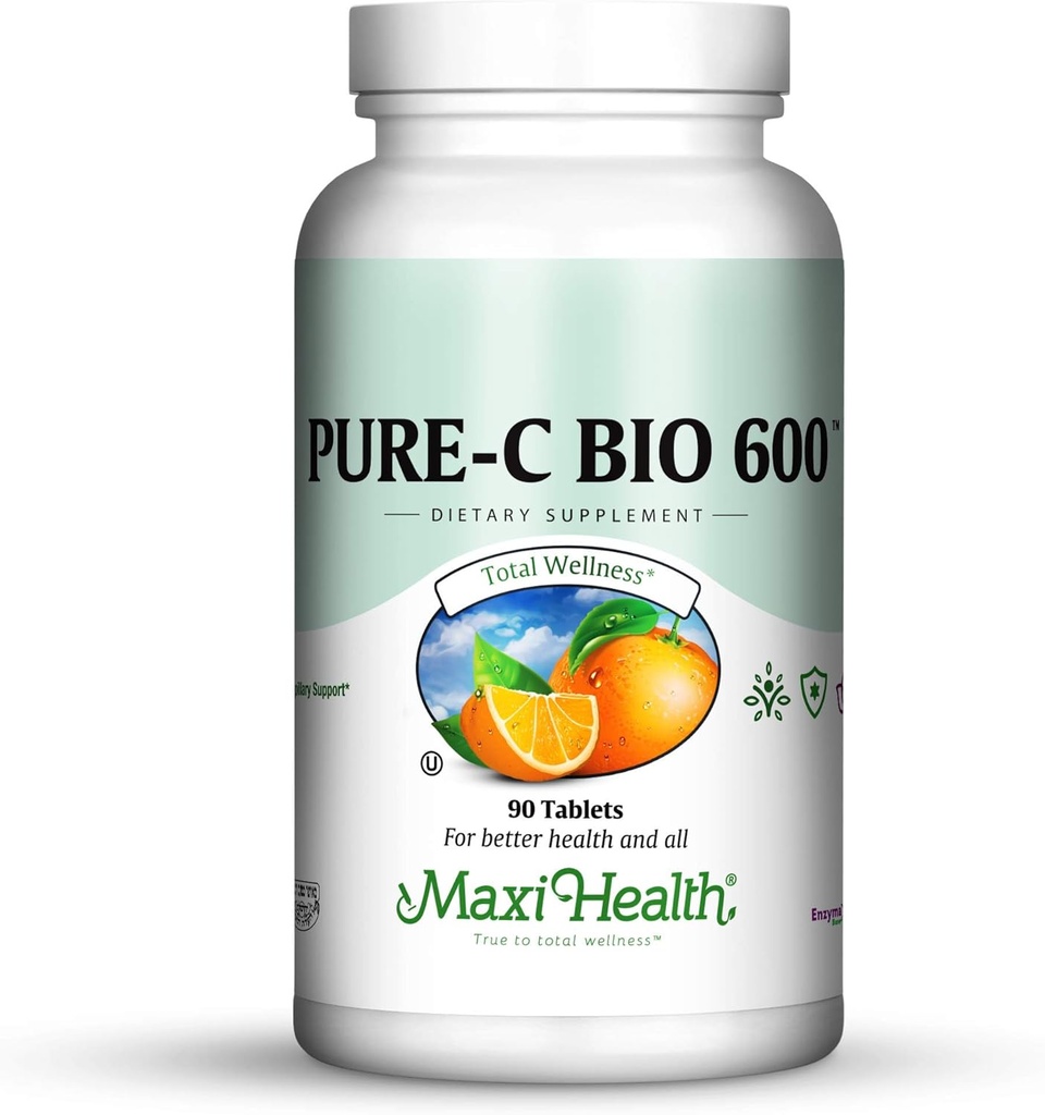 Vitamin C Complex 600 mg Supplement – Recommended Daily Dose Vitamin C Tablets with Lemon Bioflavonoids, Calcium & Phosphorus – Immune Health Support – Pure-C Bio 600 - Non-GMO, Vit C Vegan 90 Tablets