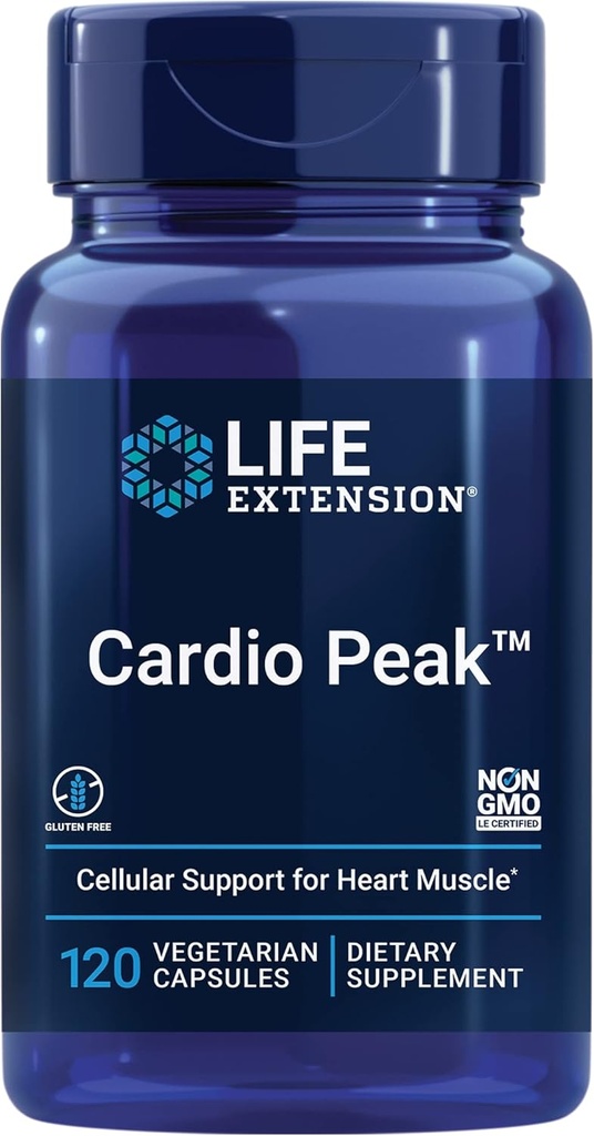 Life Extension Cardio Peak - Hawthorn Extract (Leaf, Flower, Stem) Supplement with Arjuna Extract for Heart Health Support - Two Daily - Gluten Free, Non-GMO, Vegetarian - 120 Capsules