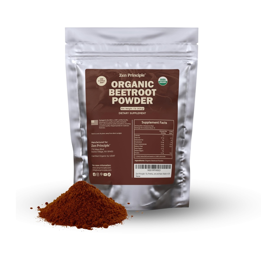 Zen Αρχή 1 lb. Premium βιολογική σκόνη Beetroot. 100% USDA Certified. Περισσότερες ίνες και λιγότερη ζάχαρη από τον χυμό τεύτλων. Όλη η φυσική ενέργεια Boost, υποστηρίζει υγιή συκώτι και καρδιά. Κατασκευασμένο στις ΗΠΑ.