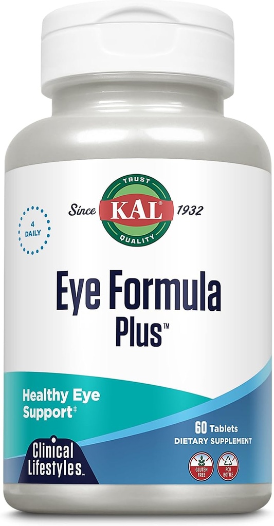 KAL Eye Formula Plus, Eye Care and Vision Supplements for Yetişkinler, Eye Vitamins Lutein ve Zeaxanthin ile, Plus Bilberry Extract, Goji and Blueberry Extract, 60-Day Garanti, 15 Hizmet, 60 Tablet,