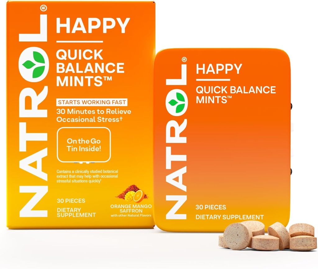 Natrol Quick Balance Happy Mints, Occasional Stress Relief Supplement, 30 Mints, 15 Day Supply
